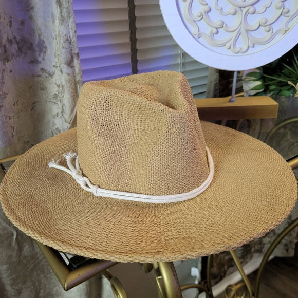 Universal Thread Accessories - Tan Straw Hat with White Band
